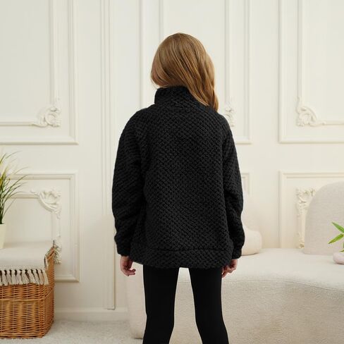 سترات الصوف للأطفال فتيات الشتاء سترة ناعمة للضوء الخارجي الكامل zip up sweatshirt مع جيوب 3-12 سنة in Kuwait