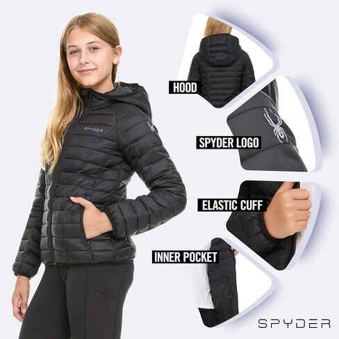 Spyder Girls Puffer Jacket with Hood Packable, Girls Winter Coats, Lightweight Ski Snow Outerwear in Kuwait