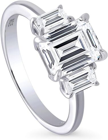 Berricle Sterlling Silver 3 Stone Promise Breatherning خواتم الزفاف لها ، 2.1 قيراط خطوة Emerald قطع الزركونيا CZ حلقة in Saudi Arabia