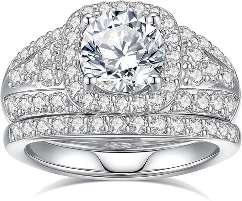 Moissanite Rings for Women Moissanite Bridal Ring Sets Wedding Band Round Cut D Color VVS1 S925 Sterling Silver with 18K White Gold Plated Engagement Promise Valentine's Day Gift in Saudi Arabia