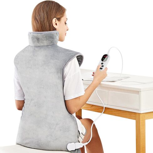 Mia&Coco Electric Heating Pad for Back Neck Shoulders Pain Relief, XL 23"x39" Soft Flannel Wrap, Waist Strap, Fast Heat Hot Therapy 6 Heat Settings, Auto-Off Timer, Machine Washable, Grey in Saudi Arabia