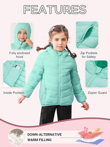 Lovekider 4-12 سنوات الفتيات معاطف الشتاء معاطف قابلة للذنب قابلة للوزن بغطاء مقنعين مع جيب in Kuwait