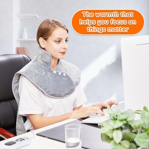 Mia&Coco Electric Heating Pad for Back Neck Shoulders Pain Relief, XL 23"x39" Soft Flannel Wrap, Waist Strap, Fast Heat Hot Therapy 6 Heat Settings, Auto-Off Timer, Machine Washable, Grey in Saudi Arabia