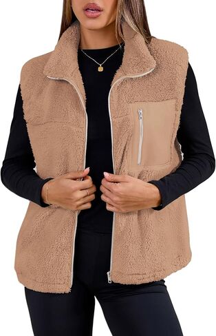 Simplefun للنساء Fuzzy Fleece Vest العصري Zip Up بلا أكمام شيربا سترة الوقوف معطف الشتاء معطف الشتاء مع جيوب in Kuwait