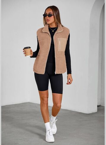 Simplefun للنساء Fuzzy Fleece Vest العصري Zip Up بلا أكمام شيربا سترة الوقوف معطف الشتاء معطف الشتاء مع جيوب in Kuwait