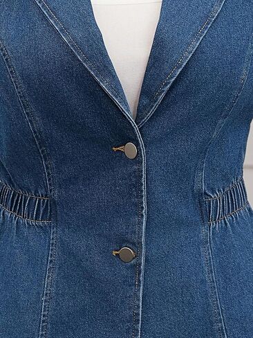 Women's Denim Vest Button Down V Neck Elastic Waist Waistcoat Sleeveless Jean Jacket in Saudi Arabia