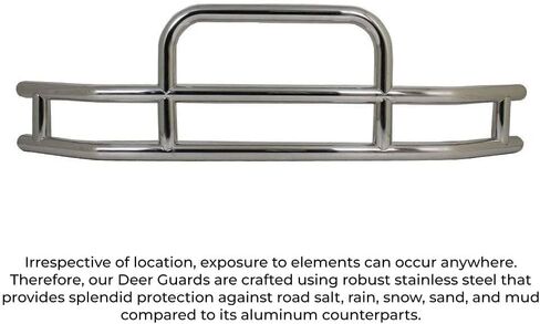 Mytee Products Small Model Deer Grille Guard Compatible for T660 (2007-2021) with Brackets - 84-2/5"x10"x25-1/2" Heavy Duty Polished Stainless Steel Grille Guard for Trucks in Kuwait