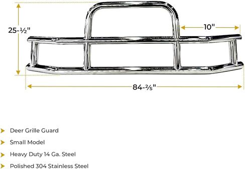 Mytee Products Small Model Deer Grille Guard Compatible for T660 (2007-2021) with Brackets - 84-2/5"x10"x25-1/2" Heavy Duty Polished Stainless Steel Grille Guard for Trucks in Kuwait