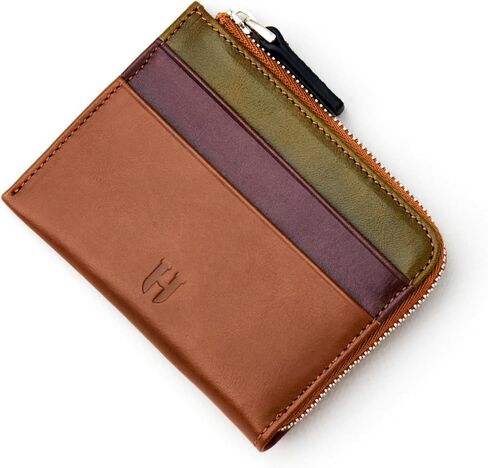 RFID Blocking Zipper Wallet, Slim Business Card Holder, Men & Women, Handcrafted Full-Grain Leather, Gift Box & Pouch, Christmas & Birthday, Tan (Plus Colors) in Kuwait