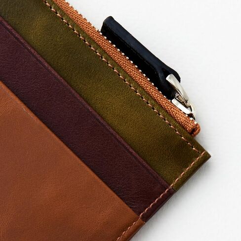 RFID Blocking Zipper Wallet, Slim Business Card Holder, Men & Women, Handcrafted Full-Grain Leather, Gift Box & Pouch, Christmas & Birthday, Tan (Plus Colors) in Kuwait