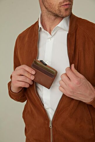 RFID Blocking Zipper Wallet, Slim Business Card Holder, Men & Women, Handcrafted Full-Grain Leather, Gift Box & Pouch, Christmas & Birthday, Tan (Plus Colors) in Kuwait
