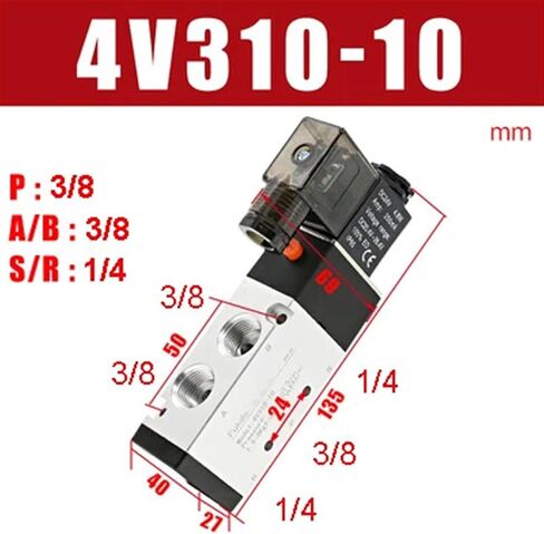 4v310-10 3/8 "صمامات ملوية لصمامات التحكم في غاز الهواء BSPT 2 الموضع 5 المنفذ 2/5 Way DC 12V DC24V AC 110V 220V AC (DC12V) in Saudi Arabia
