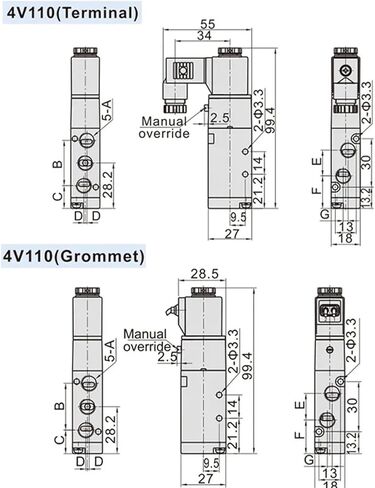 4V110-06 1/8 BSPT Air Solenoid Valve 5 Way Port 2 Position Gas Pneumatic Electric Magnetic Valves DC12V 24V 110 V220V Coil Volt(Led 4V110-06,DC24) in Saudi Arabia
