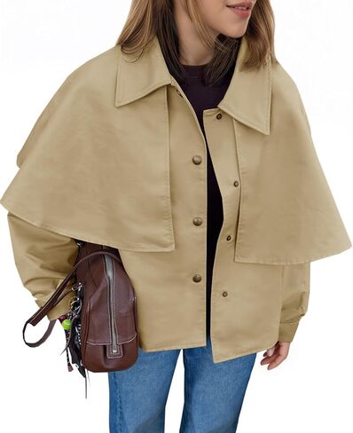 Tankaneo Womens Cropped Trench Coat Casual Lapel Single Breasted Cape Sleeve Short Jacket 2025 Fall Fashion Outerwear in Saudi Arabia