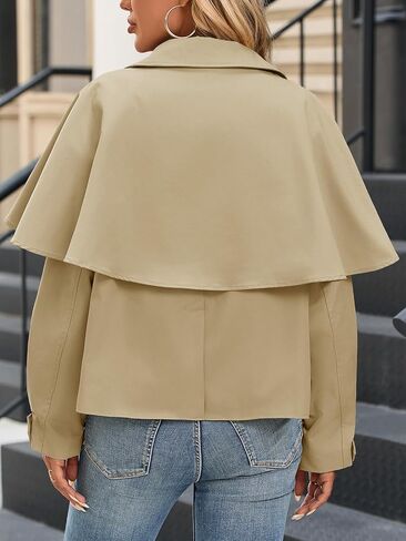 Tankaneo Womens Cropped Trench Coat Casual Lapel Single Breasted Cape Sleeve Short Jacket 2025 Fall Fashion Outerwear in Saudi Arabia