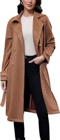 WINDAN WIKEX SOEDE SUEDE LONG TRENCH COAT DUBLE صدر مزدوج الصدر من الطاشية الطاغية in Kuwait