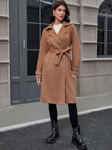 WINDAN WIKEX SOEDE SUEDE LONG TRENCH COAT DUBLE صدر مزدوج الصدر من الطاشية الطاغية in Kuwait