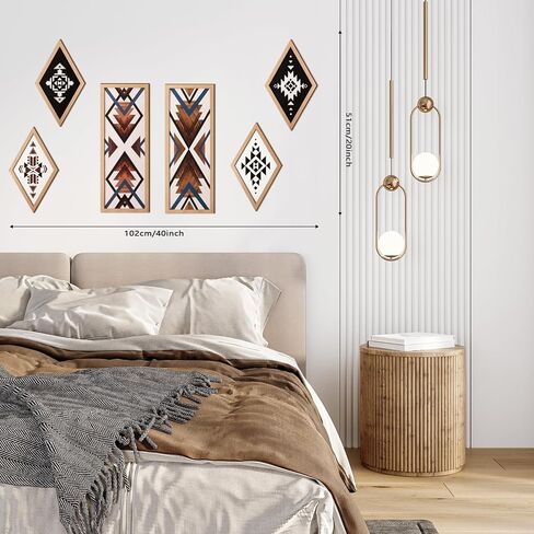 She Love Large Western Aztec Wall Decor 6Pcs, Thicker Wooden Double Layer Boho Geometric Tribal Wall Art Southwestern Rustic Country Farmhouse Home Decor for Living Room Bedroom Kitchen Bathroom in Kuwait