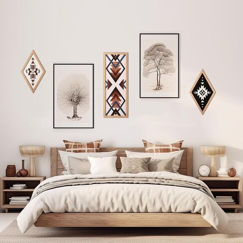 She Love Large Western Aztec Wall Decor 6Pcs, Thicker Wooden Double Layer Boho Geometric Tribal Wall Art Southwestern Rustic Country Farmhouse Home Decor for Living Room Bedroom Kitchen Bathroom in Kuwait