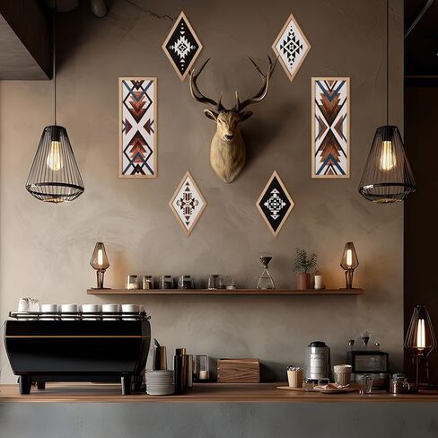 She Love Large Western Aztec Wall Decor 6Pcs, Thicker Wooden Double Layer Boho Geometric Tribal Wall Art Southwestern Rustic Country Farmhouse Home Decor for Living Room Bedroom Kitchen Bathroom in Kuwait