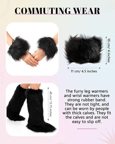 Berlune 2 Pairs Faux Fur Leg Warmers Fuzzy Fur Cuffs Fluffy Wrist Boot Cuffs for Women Girls Halloween Christmas Costume in Saudi Arabia