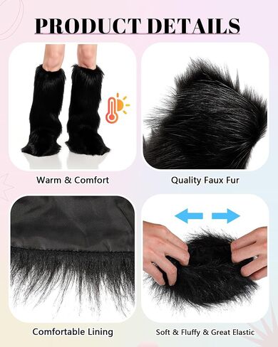 Berlune 2 Pairs Faux Fur Leg Warmers Fuzzy Fur Cuffs Fluffy Wrist Boot Cuffs for Women Girls Halloween Christmas Costume in Saudi Arabia