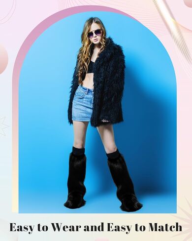 Berlune 2 Pairs Faux Fur Leg Warmers Fuzzy Fur Cuffs Fluffy Wrist Boot Cuffs for Women Girls Halloween Christmas Costume in Saudi Arabia