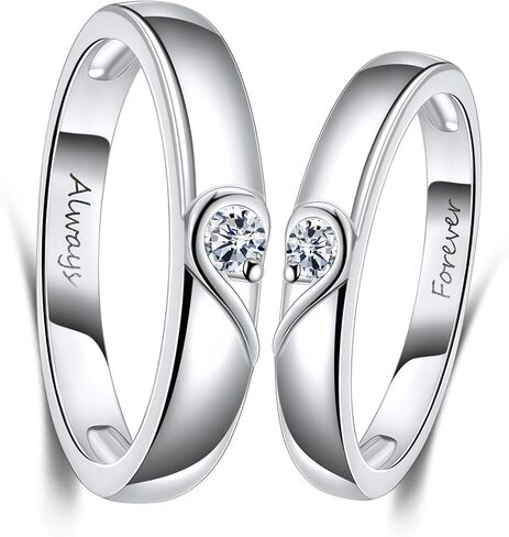 Lyttmab Love Heart Promise Ring لخاتم الزوجين ، خاتم زفاف موسانيت له ولها ، مطابقة عصابات الزفاف للأزواج للنساء ، الفضة الاسترليني ، Anillos de Promesa Paras in Kuwait