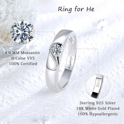 Lyttmab Love Heart Promise Ring لخاتم الزوجين ، خاتم زفاف موسانيت له ولها ، مطابقة عصابات الزفاف للأزواج للنساء ، الفضة الاسترليني ، Anillos de Promesa Paras in Kuwait