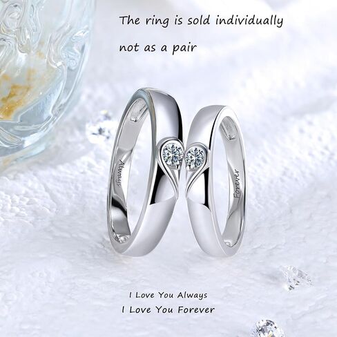 Lyttmab Love Heart Promise Ring لخاتم الزوجين ، خاتم زفاف موسانيت له ولها ، مطابقة عصابات الزفاف للأزواج للنساء ، الفضة الاسترليني ، Anillos de Promesa Paras in Kuwait