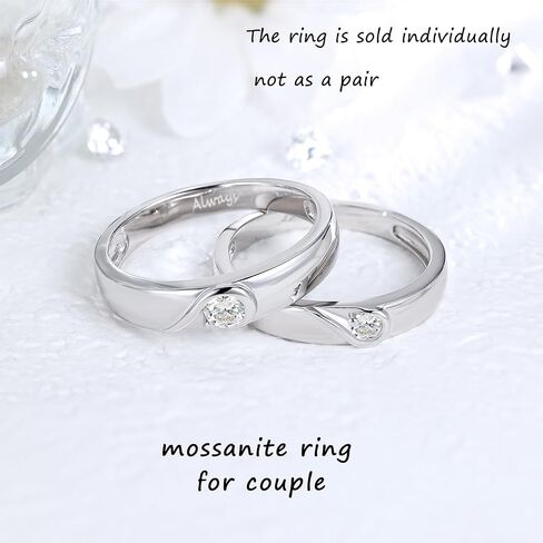 Lyttmab Love Heart Promise Ring لخاتم الزوجين ، خاتم زفاف موسانيت له ولها ، مطابقة عصابات الزفاف للأزواج للنساء ، الفضة الاسترليني ، Anillos de Promesa Paras in Kuwait