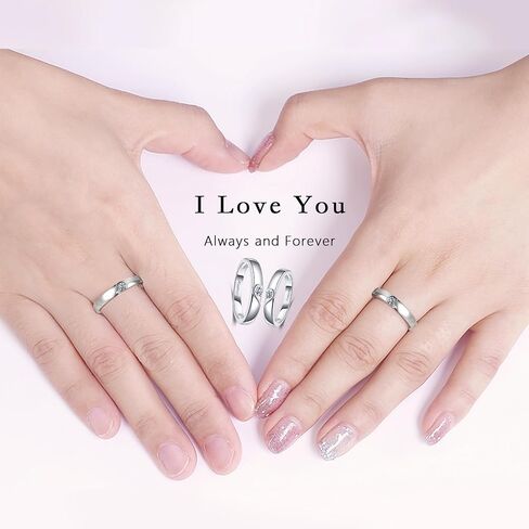 Lyttmab Love Heart Promise Ring لخاتم الزوجين ، خاتم زفاف موسانيت له ولها ، مطابقة عصابات الزفاف للأزواج للنساء ، الفضة الاسترليني ، Anillos de Promesa Paras in Kuwait