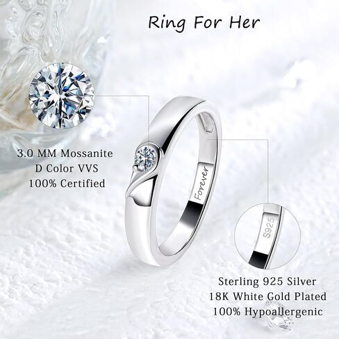 Lyttmab Love Heart Promise Ring لخاتم الزوجين ، خاتم زفاف موسانيت له ولها ، مطابقة عصابات الزفاف للأزواج للنساء ، الفضة الاسترليني ، Anillos de Promesa Paras in Kuwait