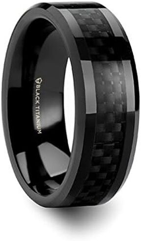 Black Titanium Comfort Fit Wedding Band -Beveled Edges Black Carbon Fiber Inlay 6mm Wide Ring with Custom Engraving Available - Style name: Onyx in Saudi Arabia