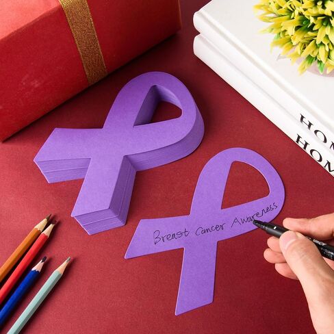 MixTeach 72 Pcs Pink Ribbon Awareness Cutouts Breast Cancer Awareness Paper Cutouts 6 Inch Ribbon Shape Die Cuts to Support and Care for Women Girls Group Awareness Events, Charity Public, Fundraisers in Saudi Arabia