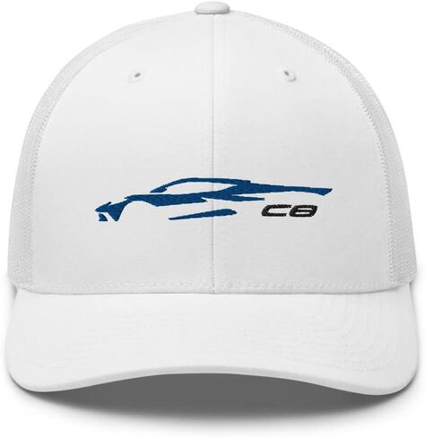 سيارة رياضية C8 صورة ظلية Elkhart Blue Metallic Corvette Owner Trucker Cap Snapback Hat in Saudi Arabia