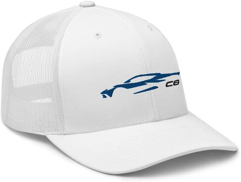 سيارة رياضية C8 صورة ظلية Elkhart Blue Metallic Corvette Owner Trucker Cap Snapback Hat in Saudi Arabia