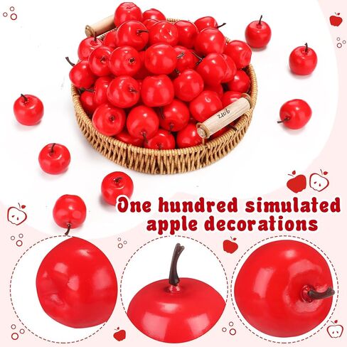 100 PCS التفاح الاصطناعي 1.4 Mini Red Apples Christmas Decoration Simulation LifeLike Fake Sets for Fall Centrepiece Rosh Hashanah First Birth in Saudi Arabia