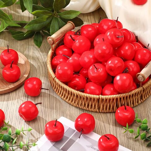 100 PCS التفاح الاصطناعي 1.4 Mini Red Apples Christmas Decoration Simulation LifeLike Fake Sets for Fall Centrepiece Rosh Hashanah First Birth in Saudi Arabia