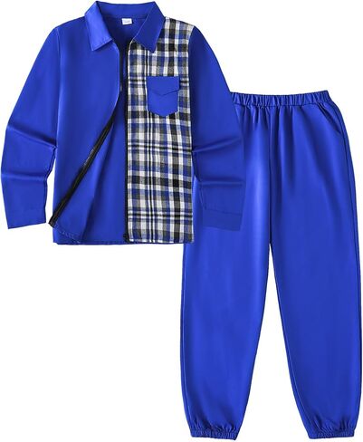 Purechapter Boys 'Fashion Long Sleeve Plaid Button Down Downsists Hoodie Sweatshirt Tops Pants مجموعات الخريف الشتوية in Kuwait