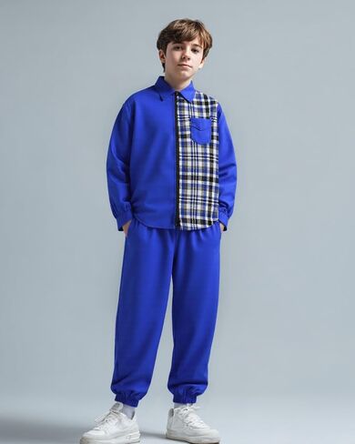 Purechapter Boys 'Fashion Long Sleeve Plaid Button Down Downsists Hoodie Sweatshirt Tops Pants مجموعات الخريف الشتوية in Kuwait