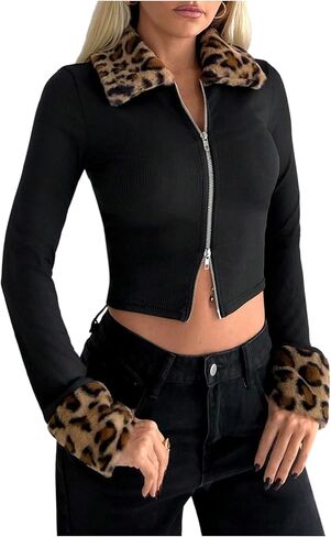 Soly Hux Women's up stack stack leopard jular long sleeve jackets concets uterwear in Kuwait
