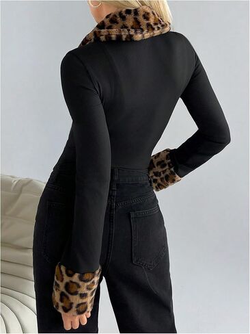 Soly Hux Women's up stack stack leopard jular long sleeve jackets concets uterwear in Kuwait