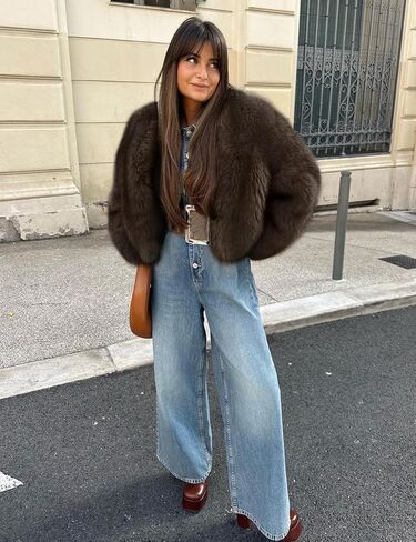 Wyeysyt Womens Faux Fur Cropped Coat Fluffy Faux Fur Jacket Long Sleeve Open Front Winter Warm Jacket in Saudi Arabia