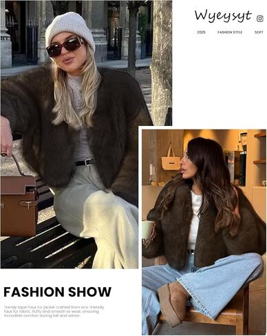 Wyeysyt Womens Faux Fur Cropped Coat Fluffy Faux Fur Jacket Long Sleeve Open Front Winter Warm Jacket in Saudi Arabia