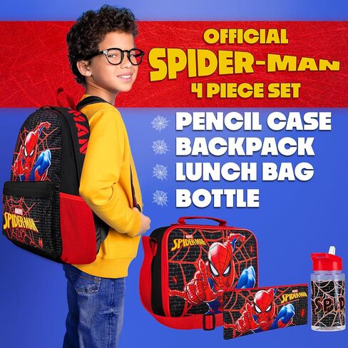 Marvel Spiderman Backpack Back Box Bott Bottle Pencil Case 4 pc in Saudi Arabia
