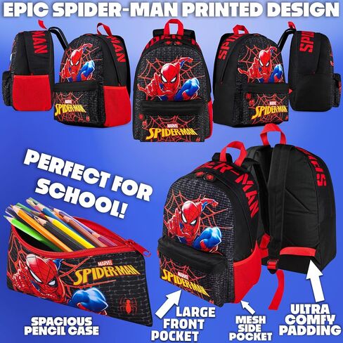 Marvel Spiderman Backpack Back Box Bott Bottle Pencil Case 4 pc in Saudi Arabia