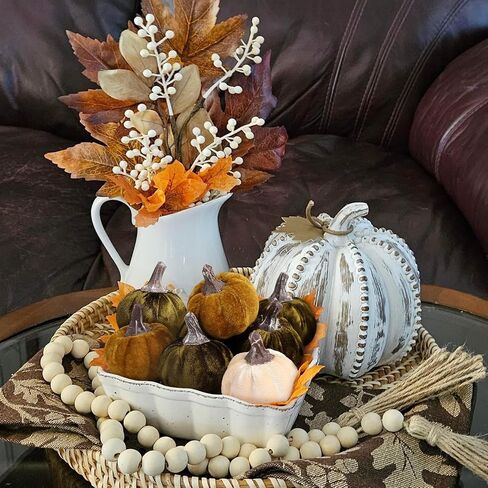 12pcs Velvet Fake Pumpkins Fall Decor Faux Small Foam Fabric Pumpkin for Autumn Table Centerpiece Party Farmhouse Harvest Thanksgiving (Cream/Lime Green/Forest Green) in Kuwait