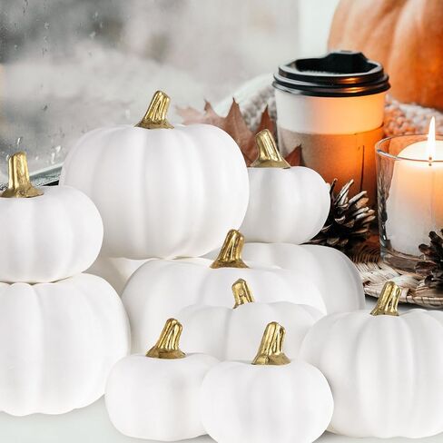 Ywlake 12 Pcs Artificial Pumpkins Fall Decorations, Mini Small Fake Pumpkin for Autumn Harvest Halloween Thanksgiving Faux Pumpkins Home Table Decor (White) in Saudi Arabia