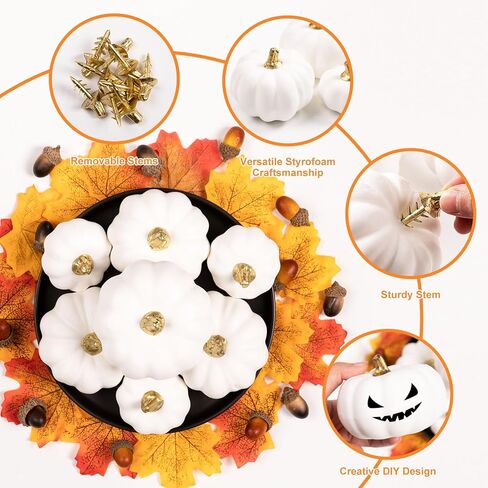 Ywlake 12 Pcs Artificial Pumpkins Fall Decorations, Mini Small Fake Pumpkin for Autumn Harvest Halloween Thanksgiving Faux Pumpkins Home Table Decor (White) in Saudi Arabia